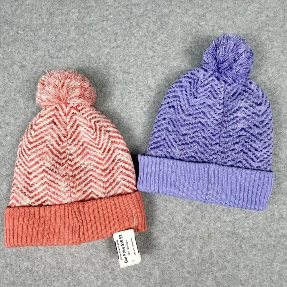 The North Face (2) Chevron Pom Beanie Youth Junior OS Pastel EUC Purple Pink